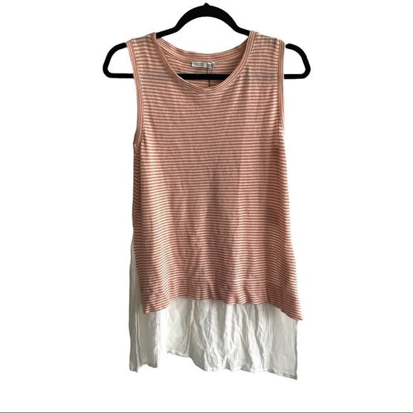 ZARA Sleeveless Striped High Low Tank Top Peach Cream S - Picture 1 of 10